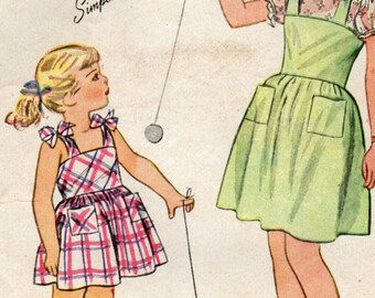 1940s Simplicity 2029 Vintage Sewing Pattern Girls Dress, Sundress, Jumper, Blouse Size 4, Size 7