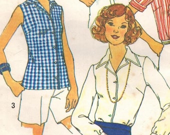 1970s Simplicity 7353 Vintage Sewing Pattern Misses Blouse and Scarf Size 14 Bust 36
