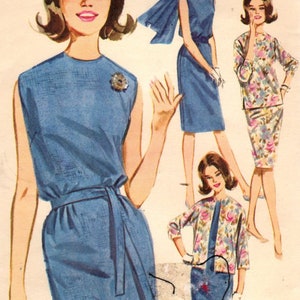 1960s Butterick 2660 Vintage Sewing Pattern Misses Sleeveless Slim Dress, Sheath, Jacket, Top, Scarf Size 12 Bust 32, Size 14 Bust 34
