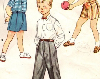 1950s Simplicity 4166 Vintage Sewing Pattern Boys Shirt, Shorts, Trousers, Long Pants Size 2, Size 3, Size 4, Size 6