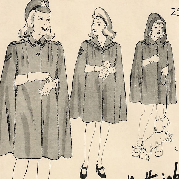 1940s Butterick 1469 Vintage Sewing Pattern Girl's Tailored Cape, Hooded Cape Size 2