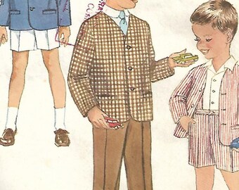 1960s Simplicity 3330 Vintage Sewing Pattern Boys Suit, Tailored Jacket, Long or Short Trousers Size 2, Size 3, Size 4, Size 6, Size 8