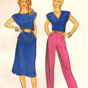 1980s Butterick 4188 Vintage Sewing Pattern Misses Top, Blouse, Skirt, Long Pants Size 8 Bust 31-1/2, Size 16 Bust 38