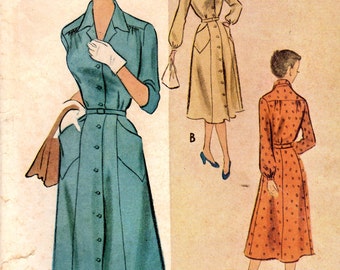 1950s McCall's 8696 Vintage Sewing Pattern Misses Half Size Dress, Button Down Dress, Spectator Dress, Shirtwaist Dress Size 18-1/2 Bust 39