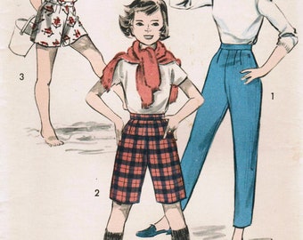 1950s Advance 8658 UNCUT Sewing Pattern Girl's Long Pants and Shorts Size 7, Size 10