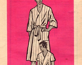 1960s Anne Adams 4903 Vintage Sewing Pattern Men's Spa Robe, Bath Robe, Short Robe, Lounging Robe Size Small