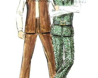 Patrón de costura vintage Butterick 5965 sin cortar, años 70, para pantalones y chaleco informal para hombre, talla 42