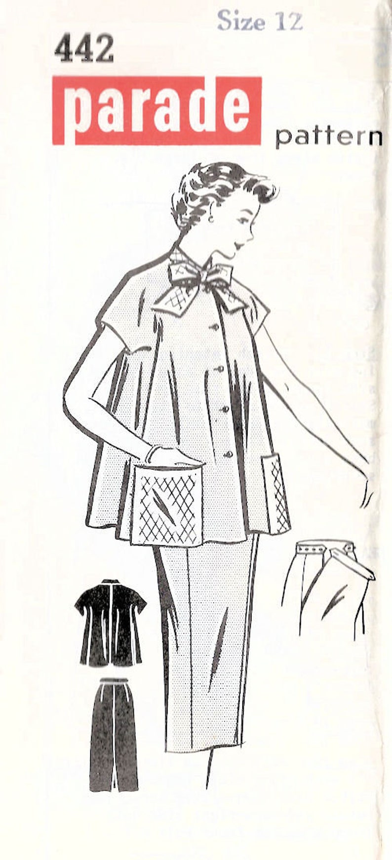 1950s Mail Order Parade 442 Vintage Sewing Pattern Misses Maternity Skirt and Blouse or Tunic Top Size 12 Bust 30