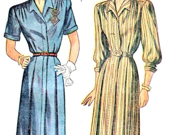 1940s Casual Shirtwaist Dress Sewing Pattern: Simplicity 2081 Misses Size 16 Bust 34