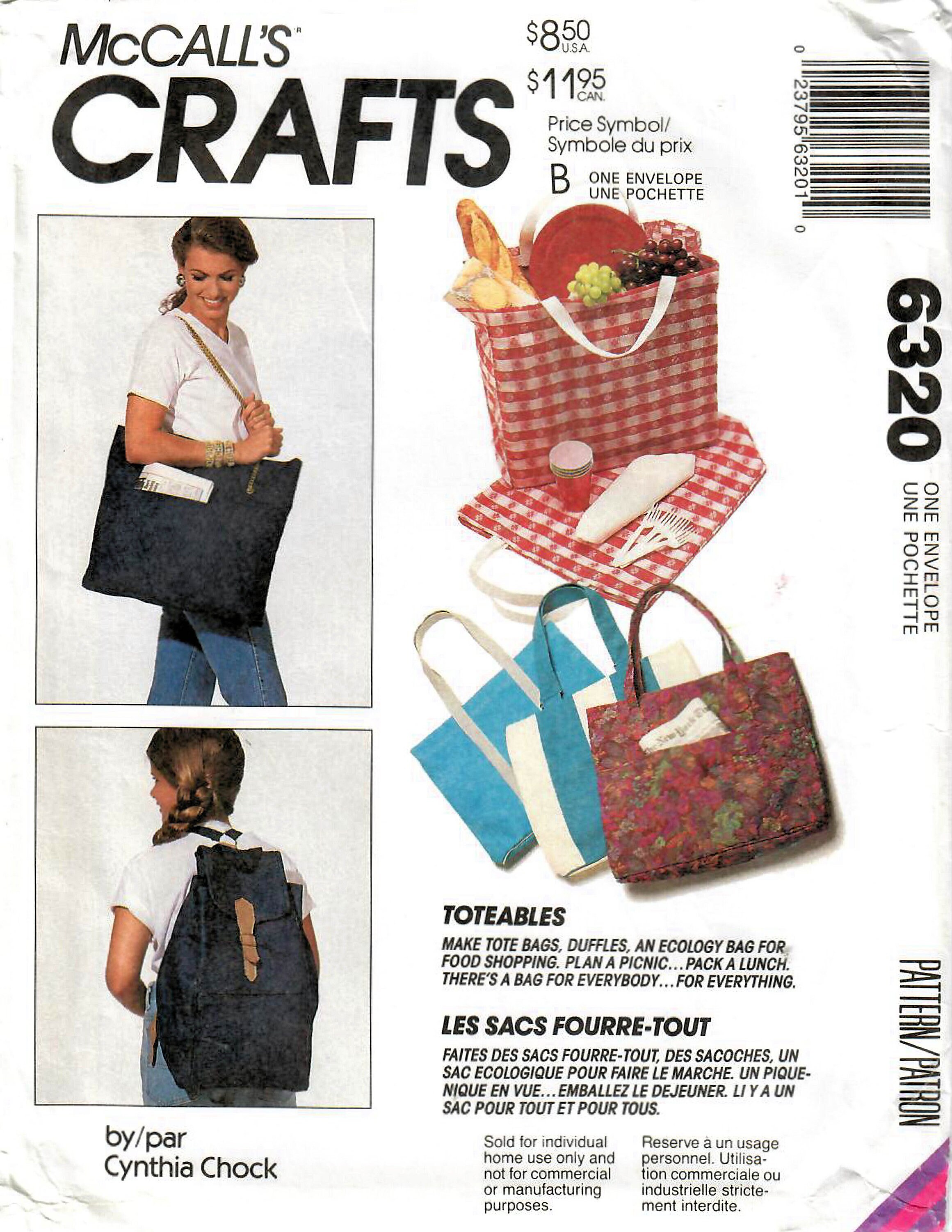 1990s Mccall s 6320 UNCUT Vintage Craft Pattern Tote Bags Shopping Bags Duffel Bags Back Packs Etsy