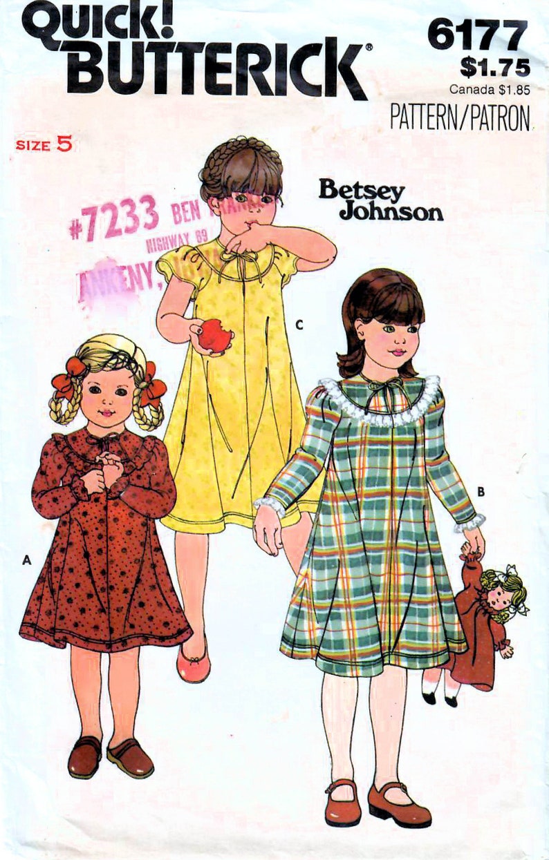 1970s Butterick 6177 Vintage Sewing Pattern Girl's Prairie Dress, Country Dress, Yoked Dress Designer Betsey Johnson Size 5 image 1