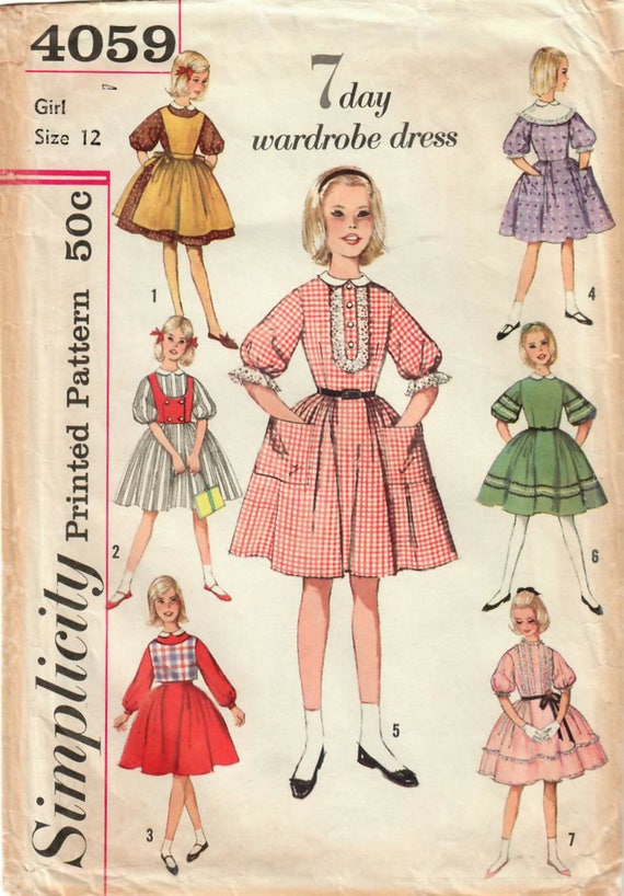 Full Skirt Dress 1940s Advance 4152 Vintage Sewing Pattern Girls Party Dress One Piece Dress Size 6