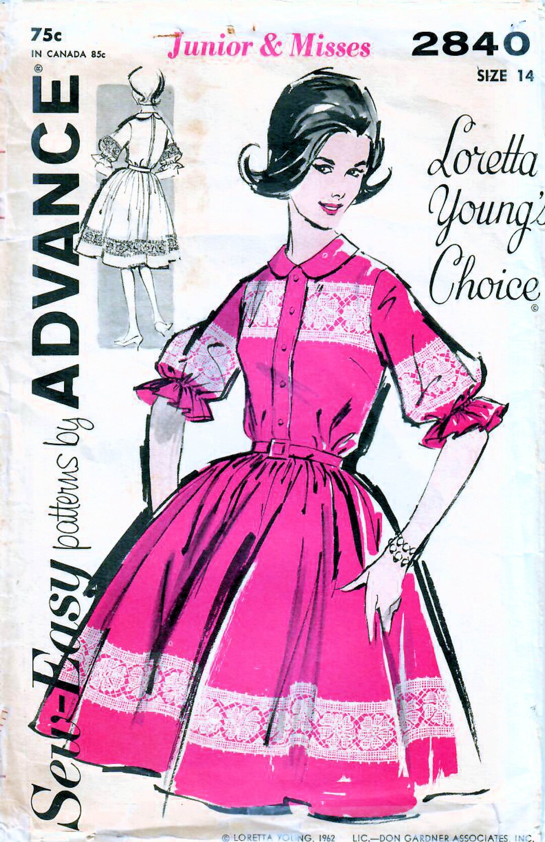1950s/60s Sewing Pattern Advance 9423 Misses Dress Size 14