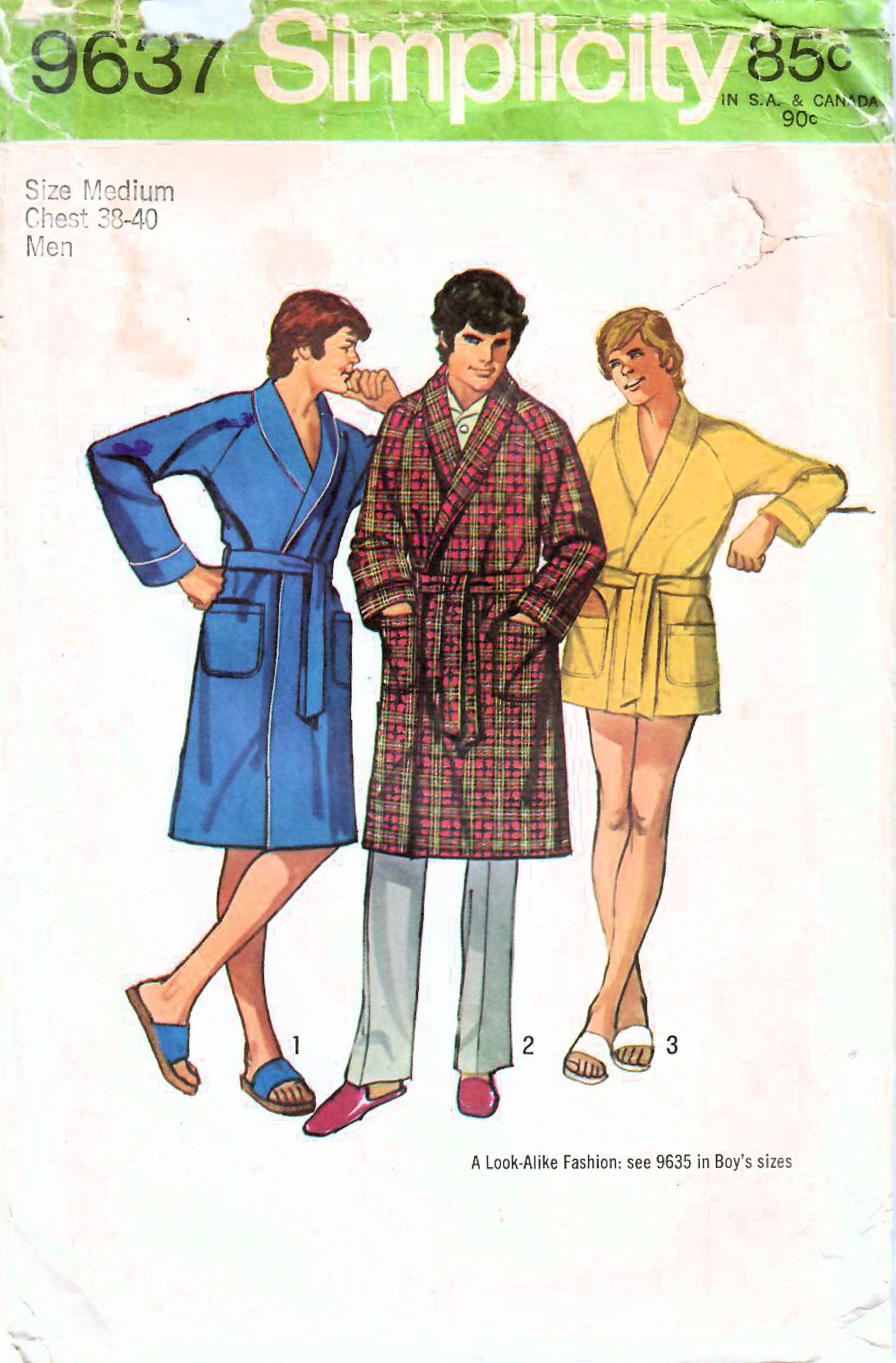 1970s Simplicity 9637 Vintage Sewing Pattern Men's Robe