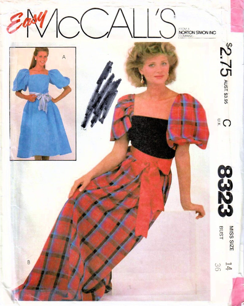 1980s McCalls 8323 UNCUT Vintage Sewing Pattern Misses Formal Dress, Party Dress, Evening Dress Size 14 Bust 36 image 1