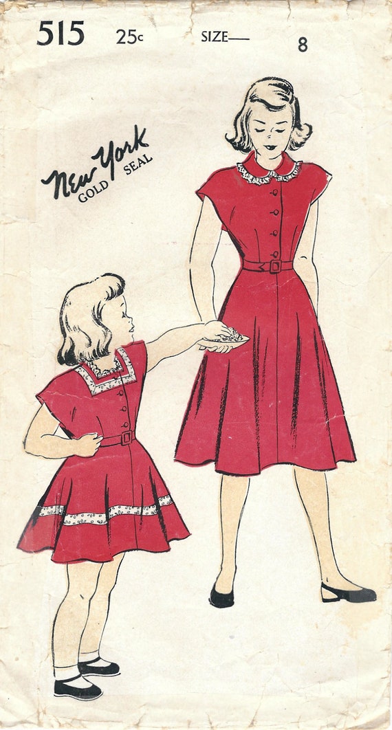 1950s New York 515 Vintage Sewing Pattern Girl's Dress, Party Dress,  Shirtwaist Dress Size 8 - Etsy