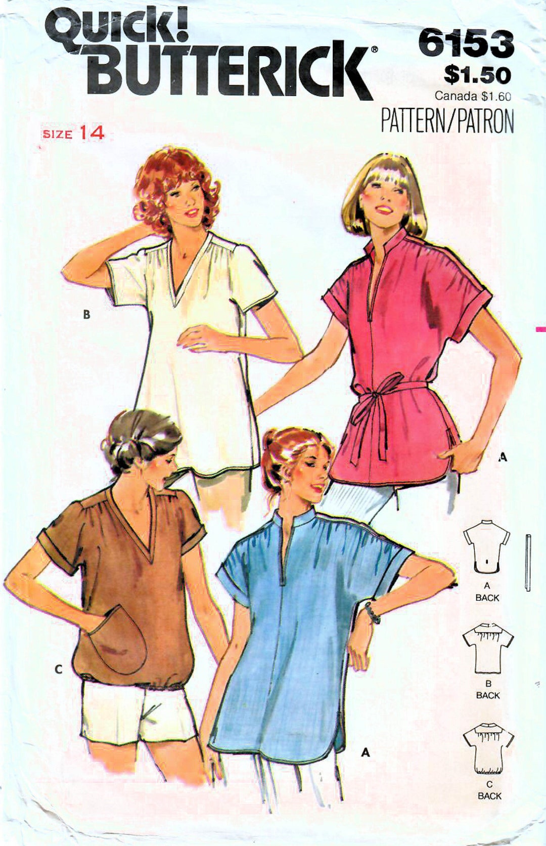 1970s Butterick 6153 Vintage Sewing Pattern Misses Pullover Blouse ...