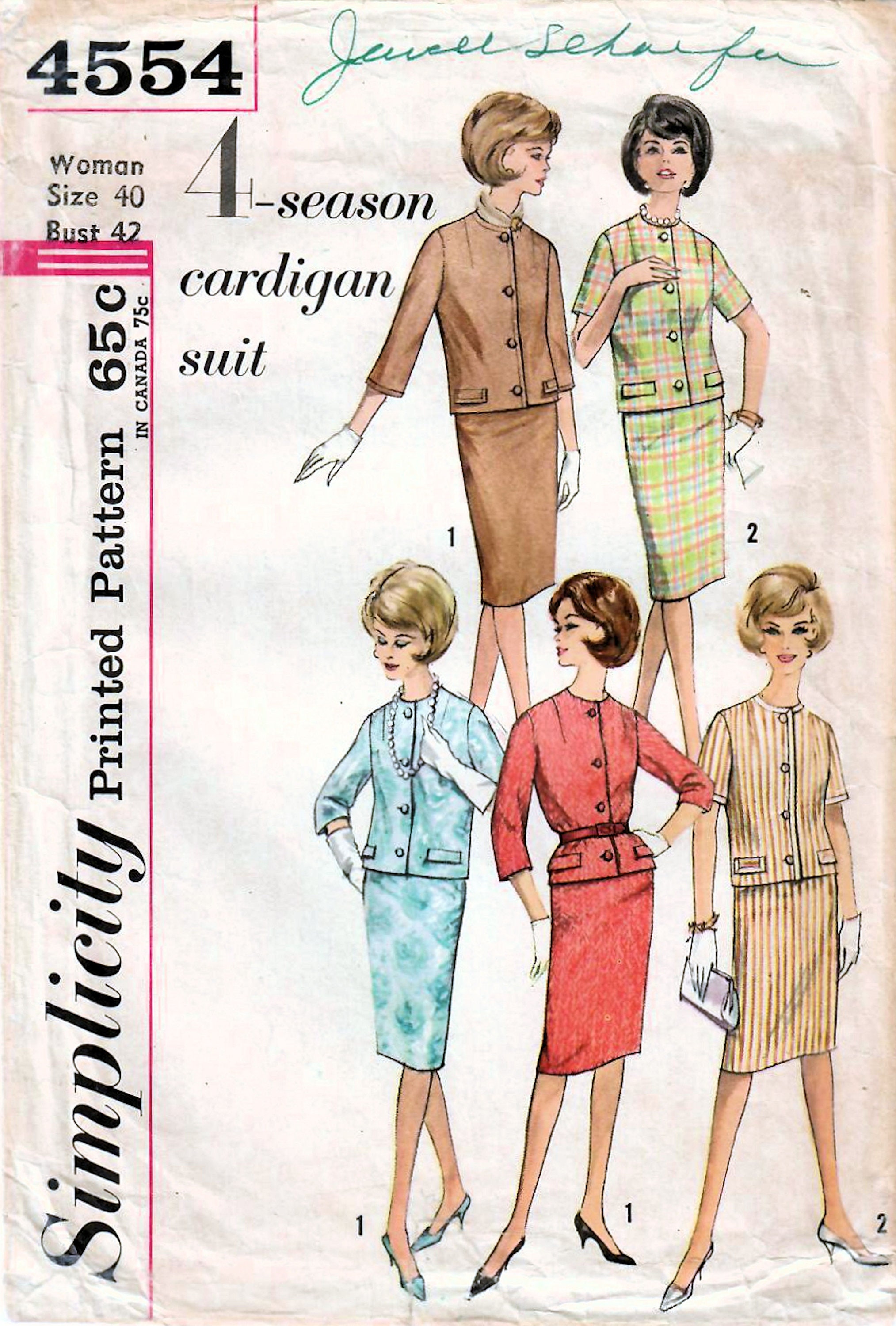 1960s Simplicity 4554 Vintage Sewing Pattern Misses Cardigan Suit, Pencil Skirt, Cropped Jacket, Sizes Bust 32, 34, 38, 42 - Etsy 1960s Simplicity 4554 Vintage Sewing Pattern Misses Cardigan Suit, Pencil Skirt, Cropped Jacket, Sizes Bust 32, 34, 38, 42 - Etsy