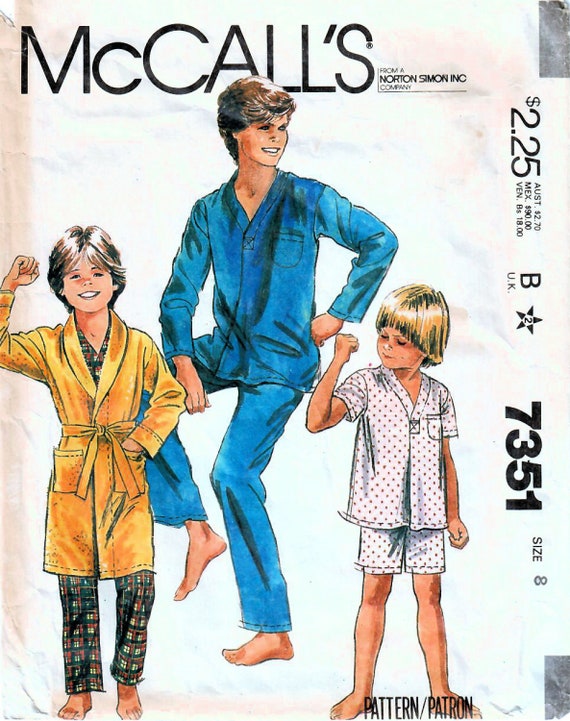 1980s Mccall's 7351 Vintage Sewing Pattern Boys Long Pajamas