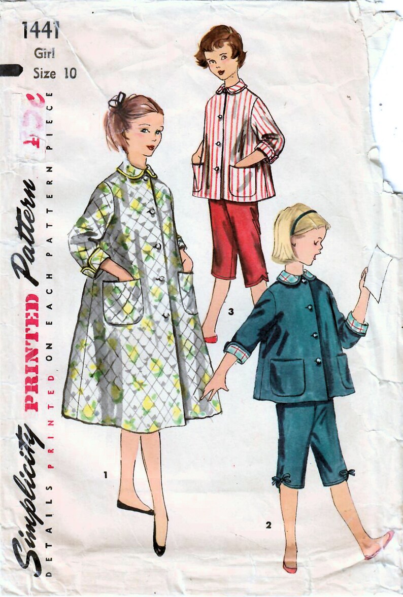 1950s Simplicity 1441 Vintage Sewing Pattern Girls Robe Etsy