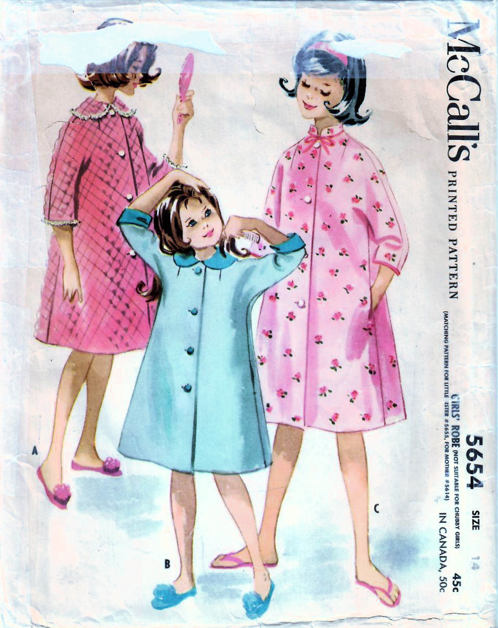 1960s Mccall's 5654 Vintage Sewing Pattern Button Front Robe, Tent Robe ...