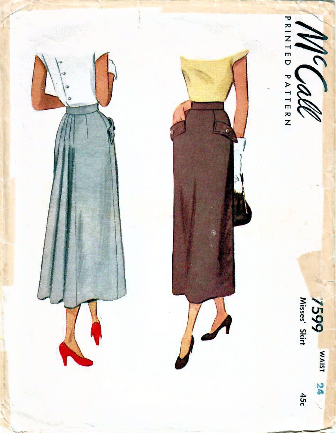 1940s Mccall 7599 Vintage Sewing Pattern Misses Midi Skirt - Etsy