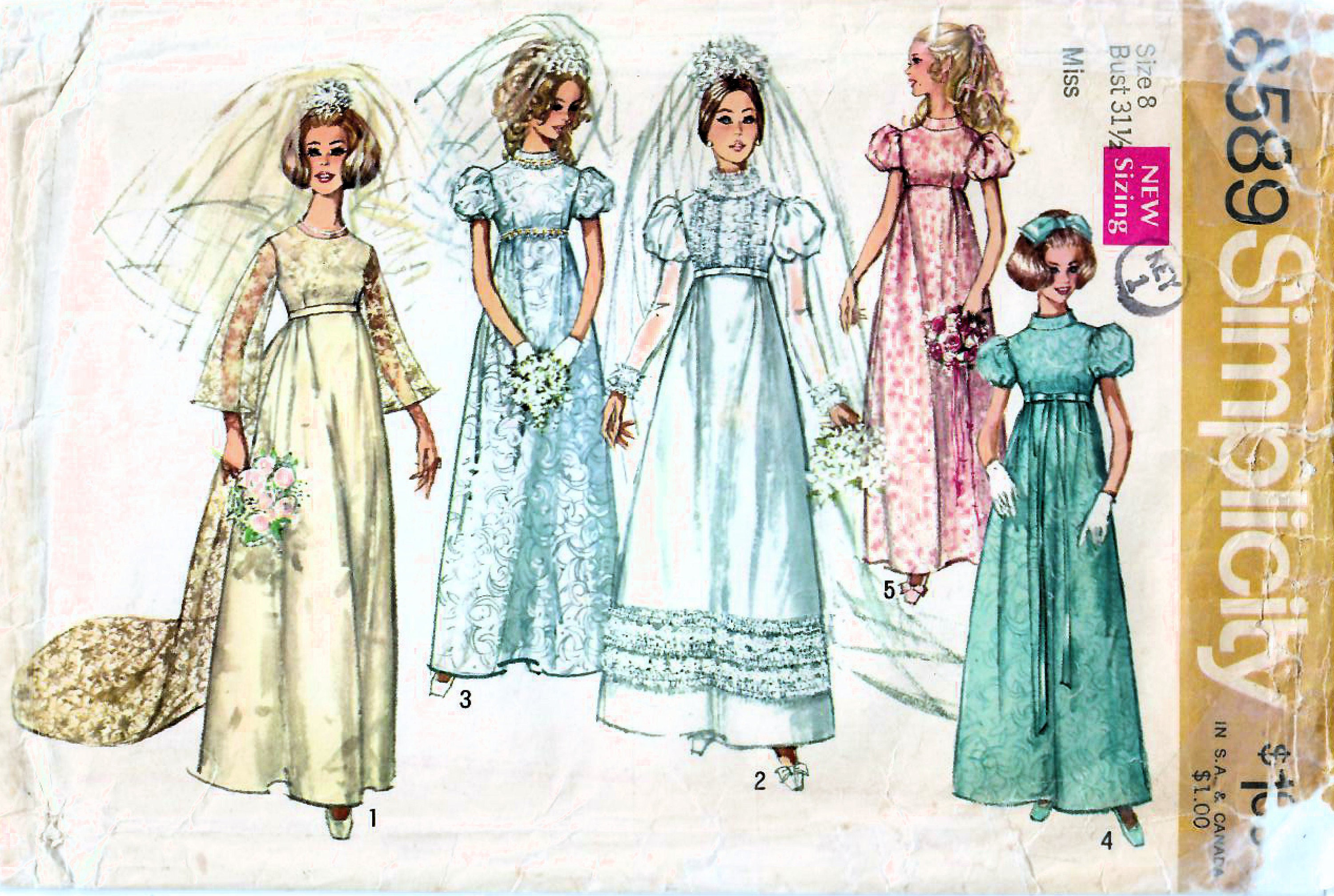 1960s Simplicity 8589 Vintage Sewing Pattern Wedding Dress, Bridal Gown ...