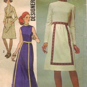 1970s Simplicity 9606 UNCUT Vintage Sewing Pattern Misses Designer Dress, Evening Dress Size 12 Bust 34
