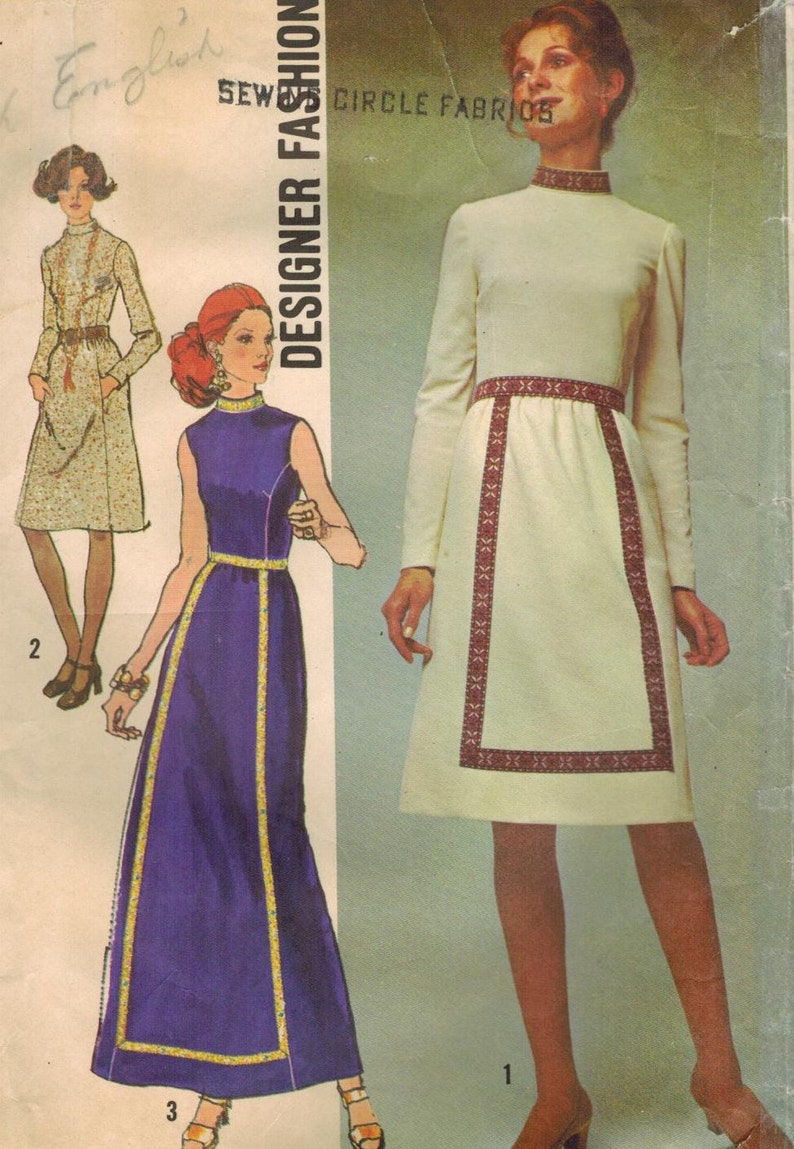 1970s Simplicity 9606 UNCUT Vintage Sewing Pattern Misses Designer Dress, Evening Dress Size 12 Bust 34 image 1