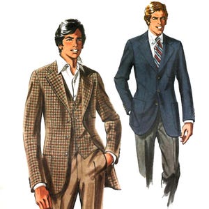 1970s Simplicity 8710 Vintage Sewing Pattern Tailored Jacket Vest Tall Men Size 38-40