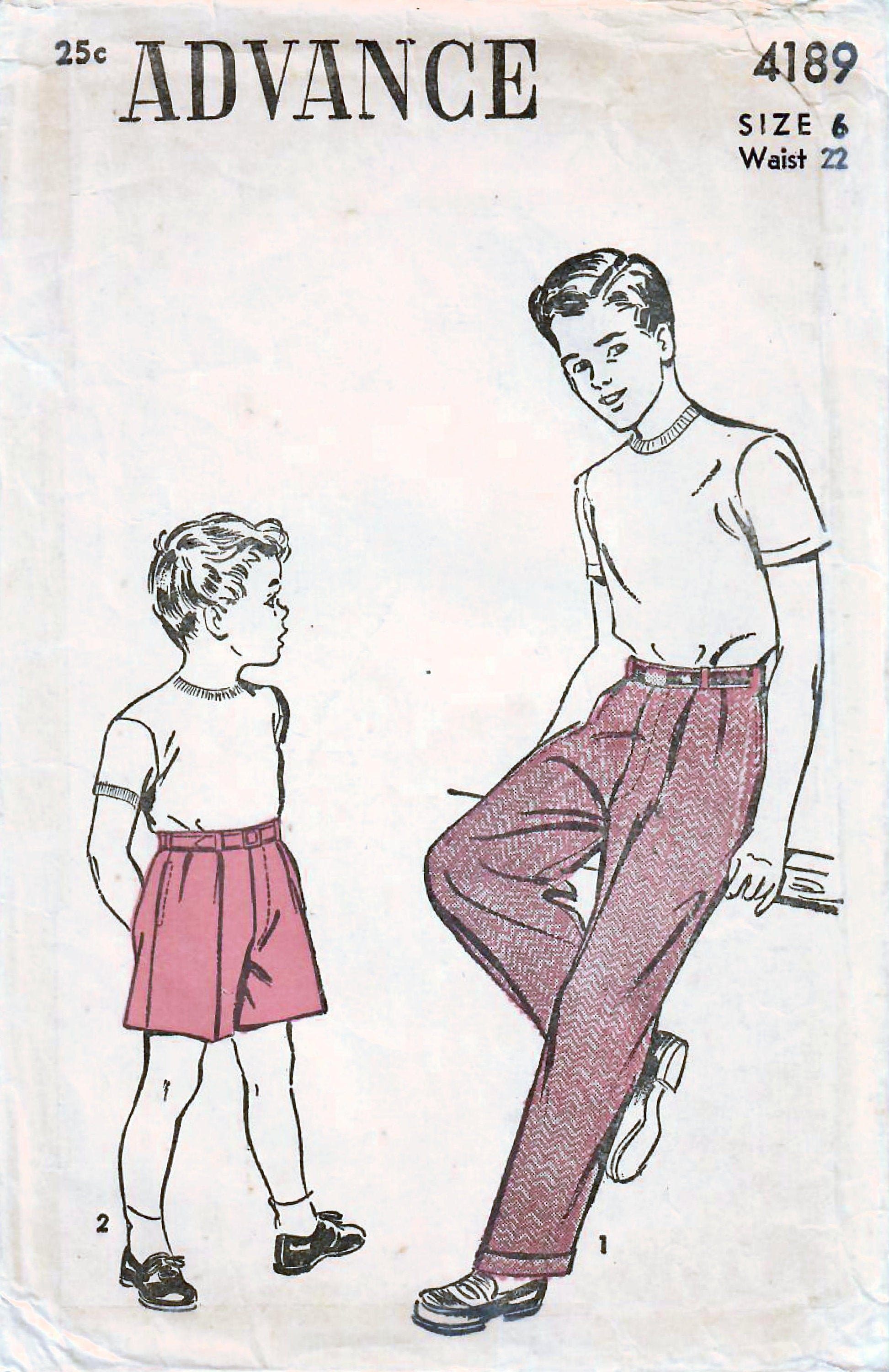 1940s Advance 4189 Vintage Sewing Pattern Boys Short Pants, Shorts