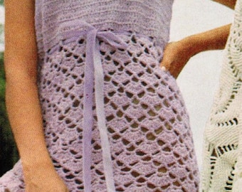 1970s Crochet Pattern Misses&#39; A-Line Dress, Empire Waist Dress PDF File