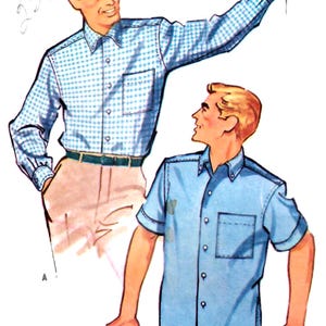 1950s McCall&#39;s 4866 Vintage Sewing Pattern Men&#39;s Shirt Size Small 14-14-1/2, Size Medium 15-15-1/2