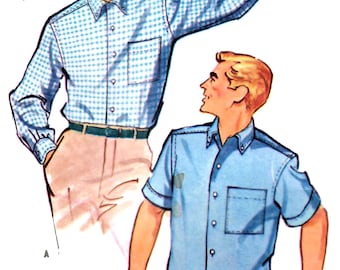 1950s Casual and Dressy Shirt Sewing Pattern: McCall's 4866 Men Size Small, Medium, Large