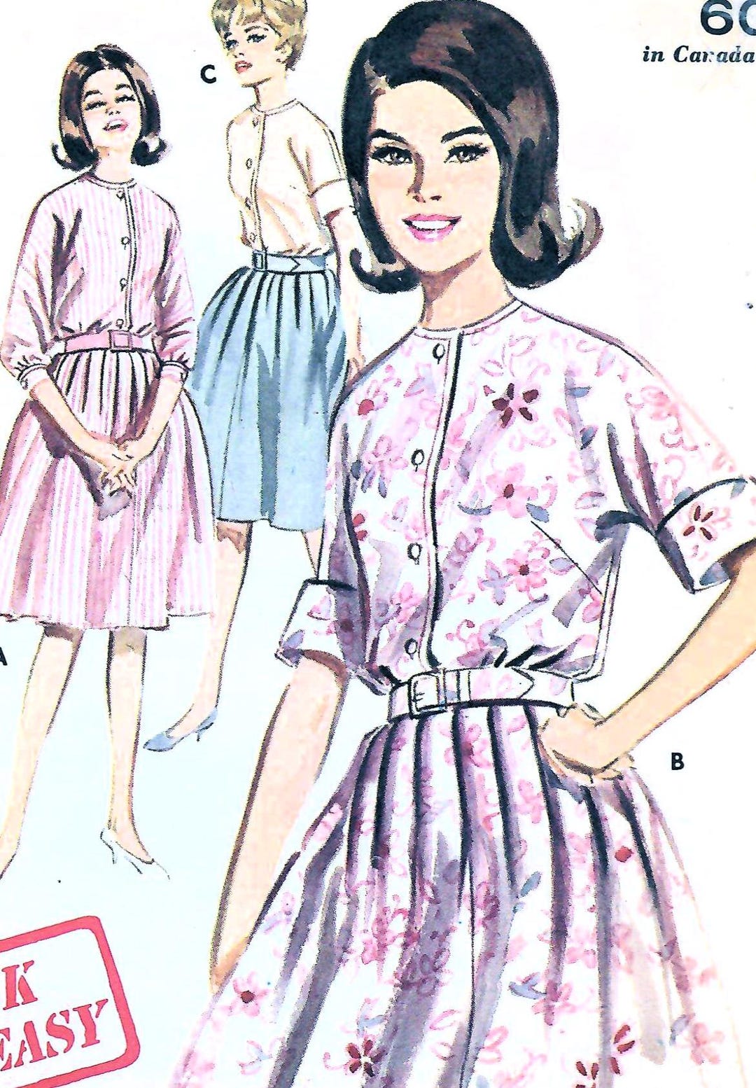Strathmore Pattern 2695 1960s Full Skirt Shirtwaist Dress Sewing Pattern: Butterick 2695 Misses ...