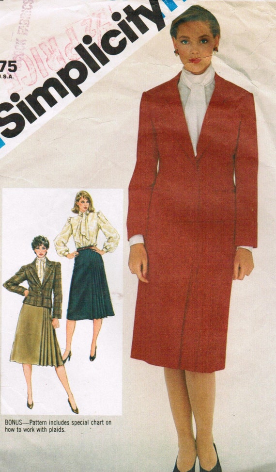 and Lined Jacket Sewing Pattern Ladies Size 14 80s Wardrobe Sewing Pattern Simplicity 6265 Vintage 1980s Misses Slim Skirt Blouse