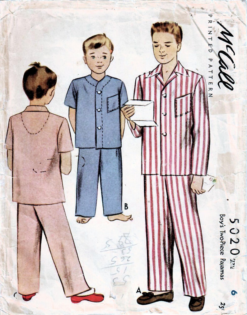 1940s Mccall 5020 Vintage Sewing Pattern Boys Long Pajamas - Etsy