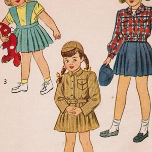 1940s Simplicity 2218 Vintage Sewing Pattern Toddler Girl Lumberjack Jacket and Suspender Pleated Skirt Size 1
