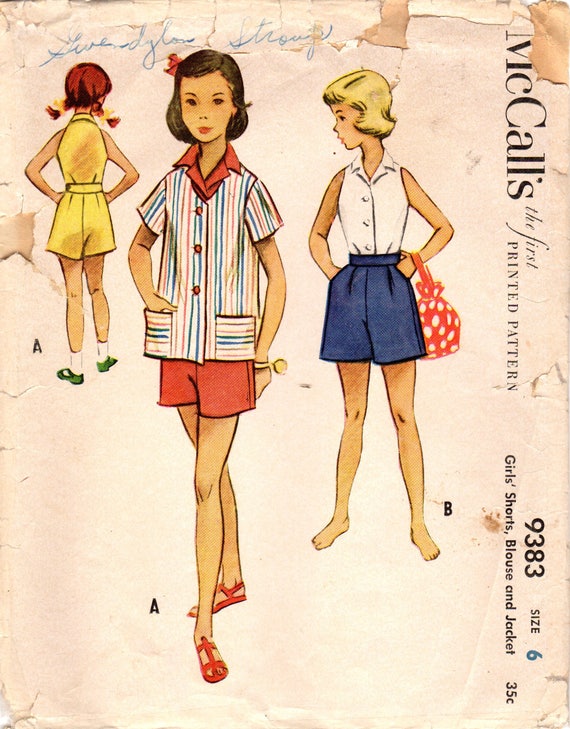 1950s Mccall S 93 Vintage Sewing Pattern Girls Shorts Etsy