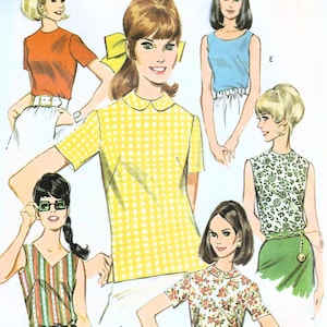1960s Summer Blouses Sewing Pattern: McCall's 9458 Junior Size 11 Bust 33.5 UNCUT