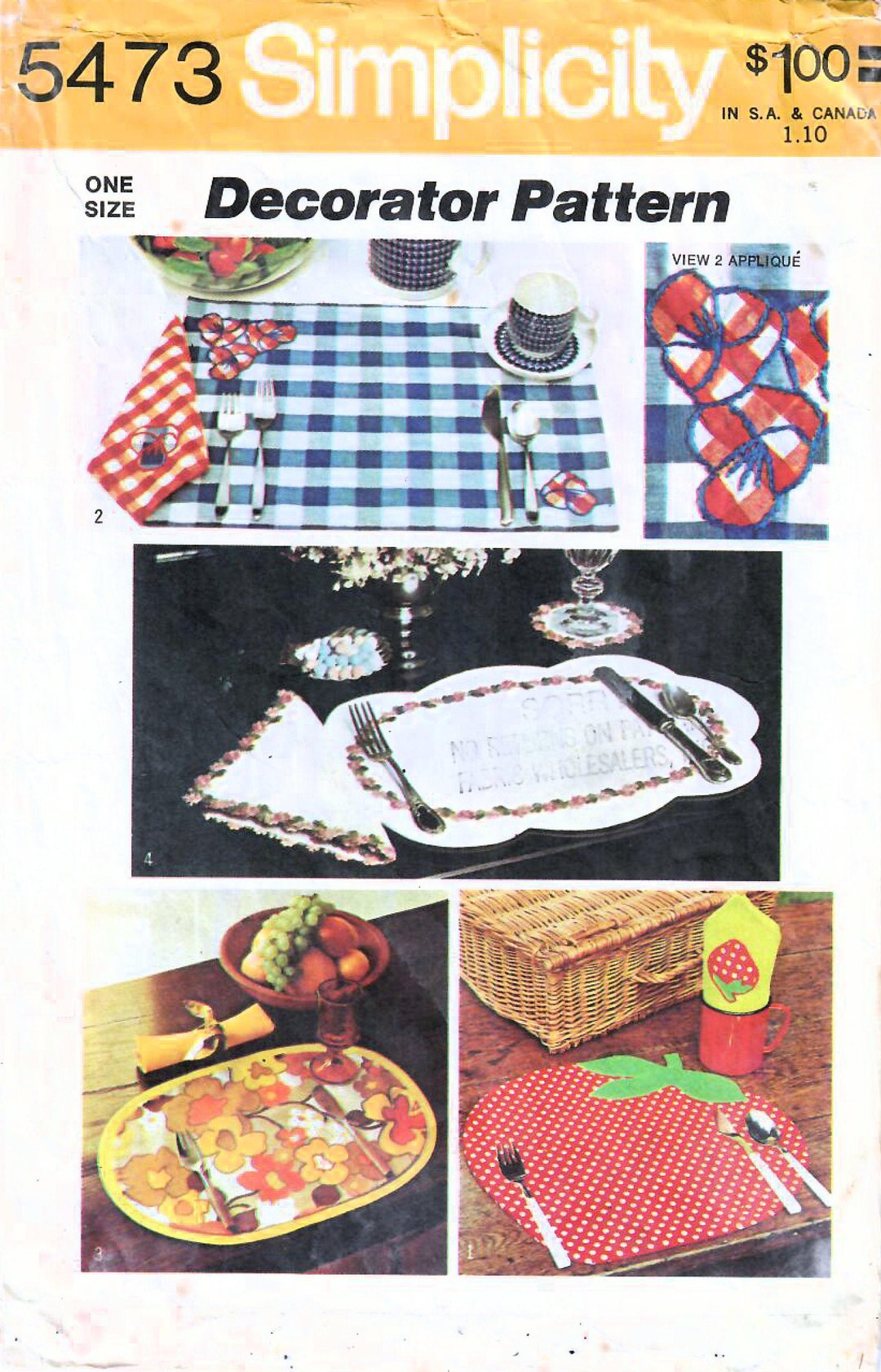 Simplicity 5473 Pattern 1970s Simplicity 5473 Vintage Craft Pattern Home Decor, Table Linens ...