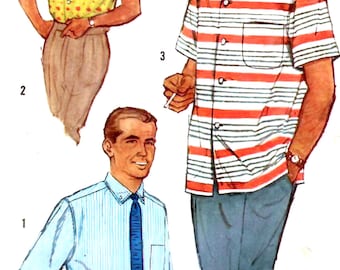 1950s Casual or Dress Shirt Sewing Pattern: Simplicity 2081 Men Size Small (34-36) UNCUT