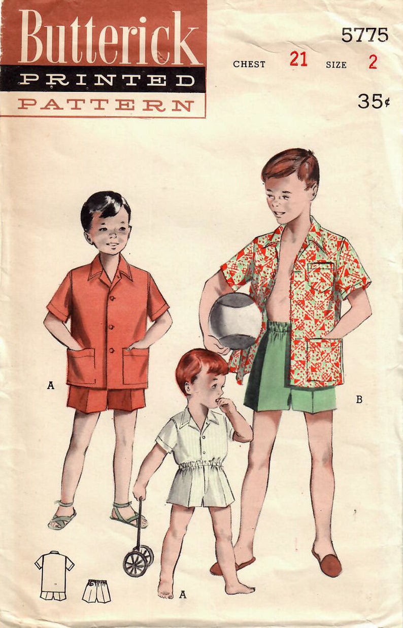 1950s Butterick 5775 UNCUT Vintage Sewing Pattern Boys Sports Shirt, Shorts, Boxer Shorts Size 2, Size 4, Size 12 image 5