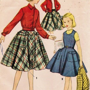 1950s Simplicity 4421 Vintage Sewing Pattern Girls&#39; Skirt, Jumper, Jacket Size 7, Size 10