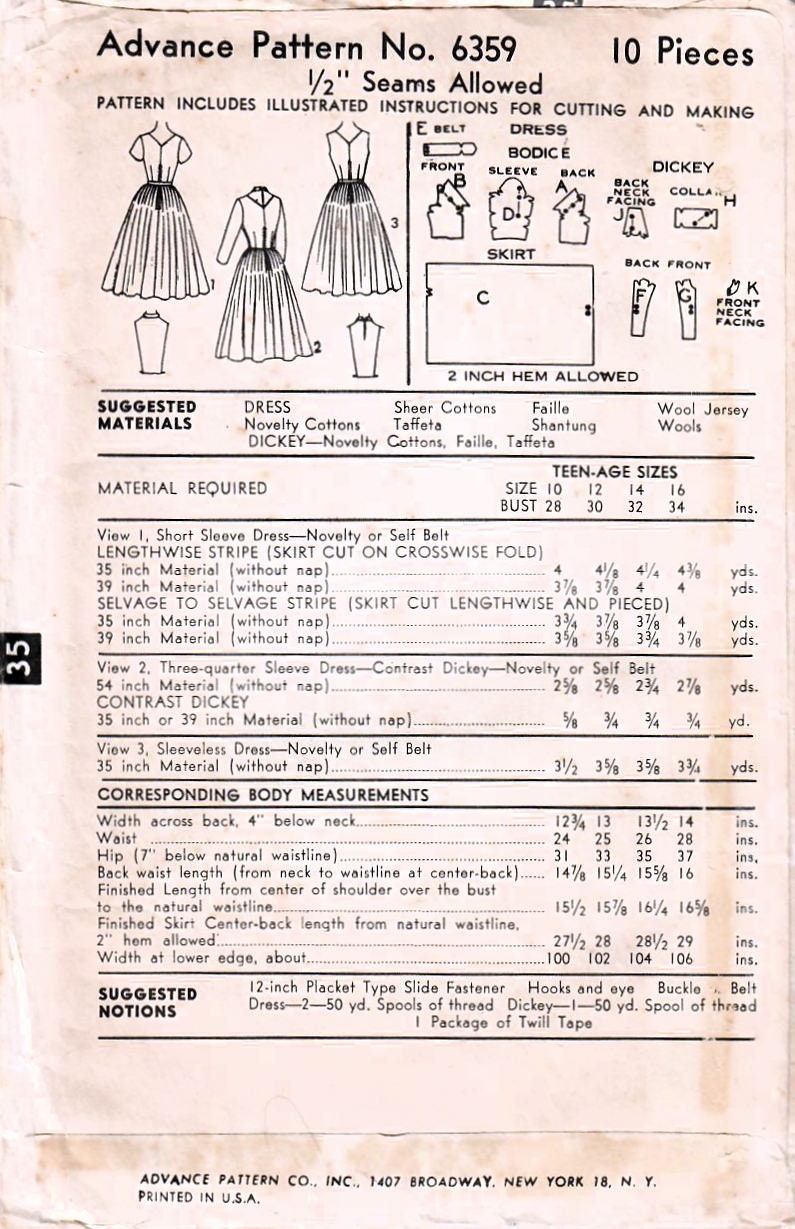 1950s Advance 6359 Vintage Sewing Pattern Misses Full Skirt - Etsy