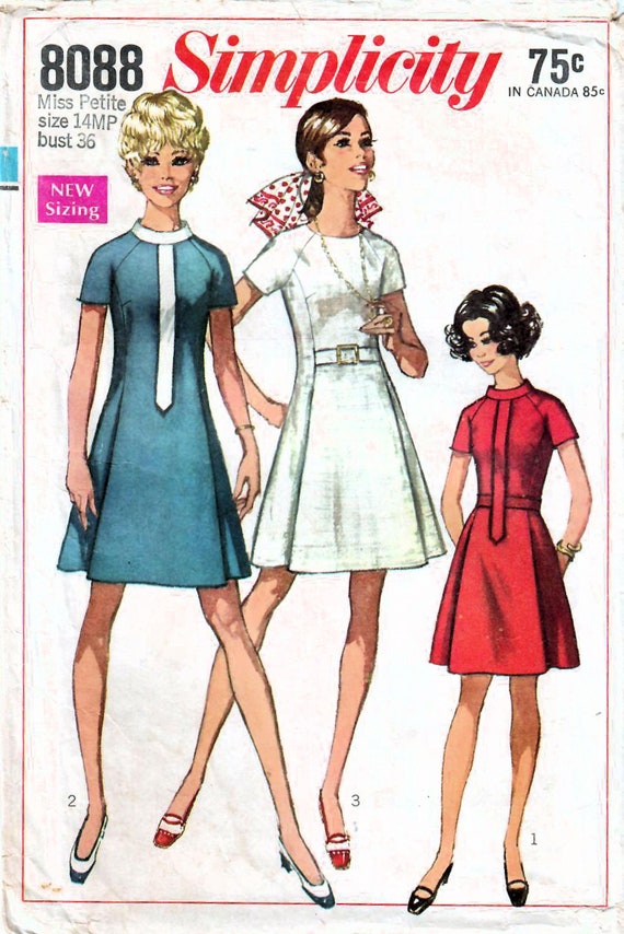 1960s Simplicity 8088 Vintage Sewing Pattern A-line Dress