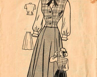 1940s Mail Order 9481 Vintage Sewing Pattern Blouse, Flared Midi Skirt, Fitted Vest Junior Size 15 Bust 33