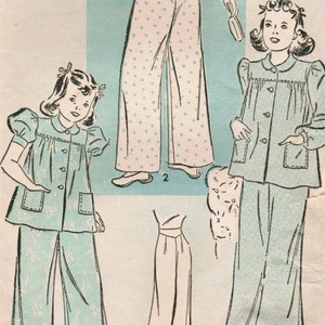 1940s Advance 2458 Vintage Sewing Pattern Girls' Pajamas Size 10 image 1