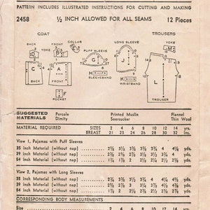 1940s Advance 2458 Vintage Sewing Pattern Girls' Pajamas Size 10 image 3