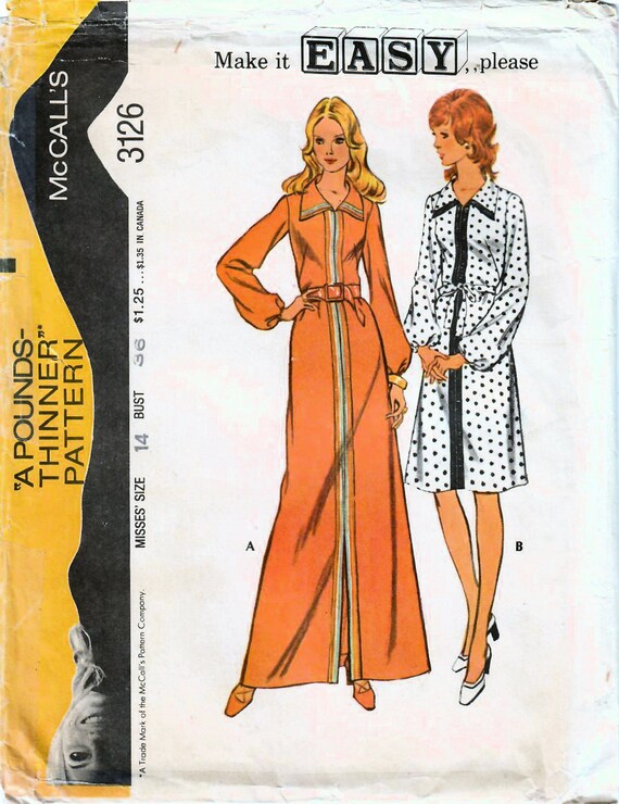 1970s Mccall's 3126 Vintage Sewing Pattern Misses A-line Dress, Maxi Dress,  Shirtwaist Dress Size 14 Bust 36 - Etsy